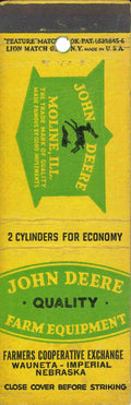 John Deere Matchbook Cover QFE Farmers COOP Exchange Wauneta Imperial Nebraska