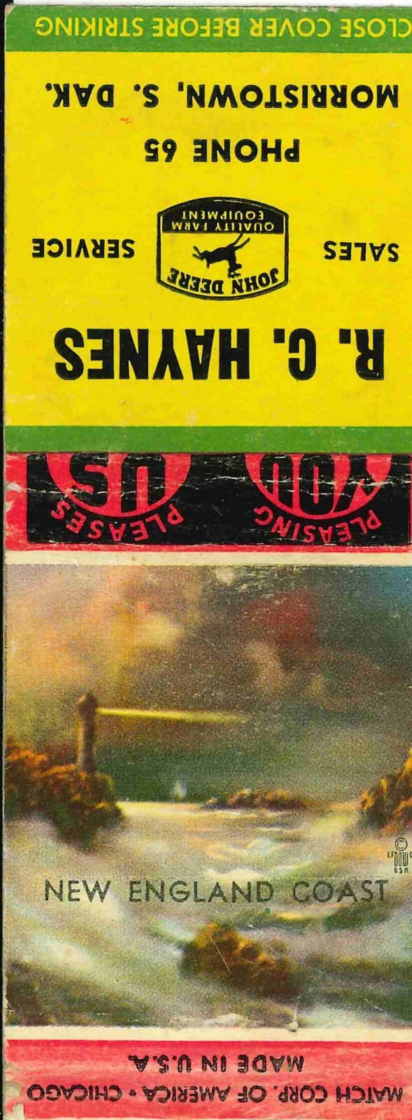 John Deere Matchbook Cover R C Haynes Morristown SD