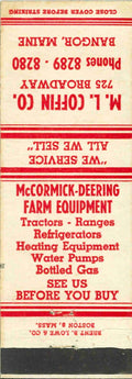 Matchbook Cover McCormick Deering Tractors M L Coffin Co Bangor Maine