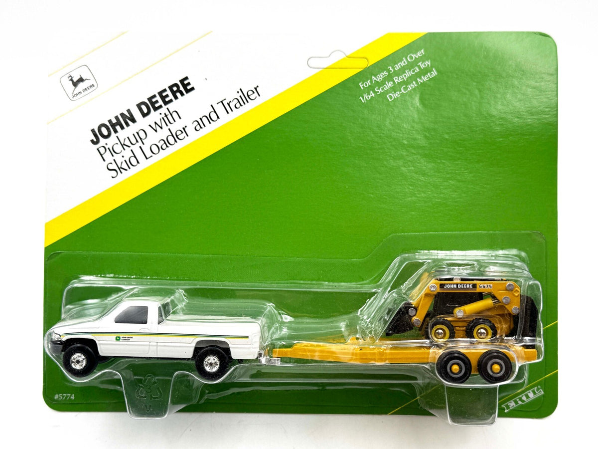 1/64 John Deere Pickup Truck With 6675 Skid Loader & Trailer