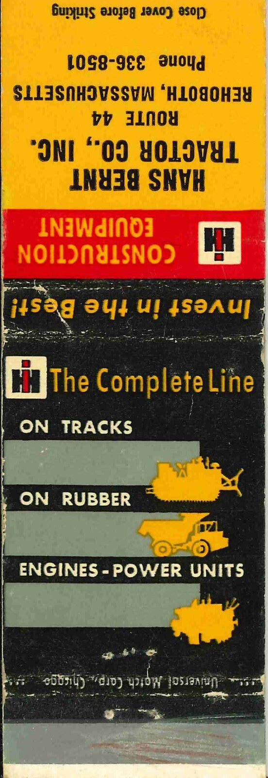 Matchbook Cover International Harvester Construction Hans Bernt Rehoboth Mass