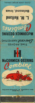Matchbook Cover International Harvester Combine L M Helland Belmond Iowa