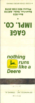 John Deere Matchbook Cover 2 Leg Gage Imp Beatrice NE