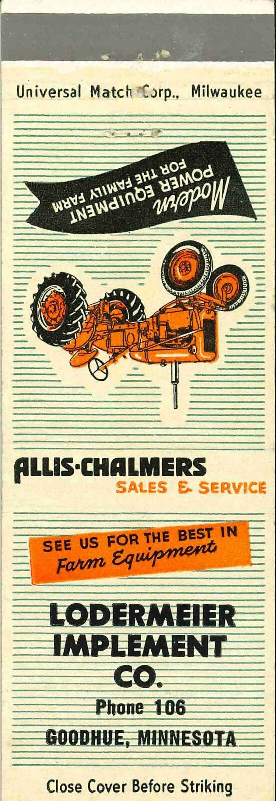 Matchbook Cover Allis Chalmers Lodermeier Imp Co Goodhue Minnesota