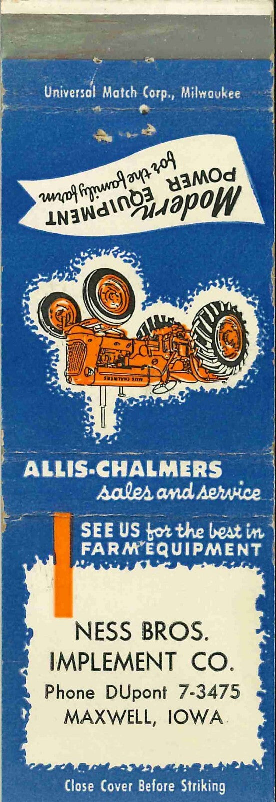 Matchbook Cover Allis Chalmers Ness Bros Maxwell Iowa