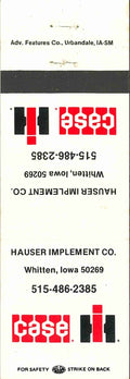 Matchbook Cover Case IH Hauser Imp Co Whitten Iowa