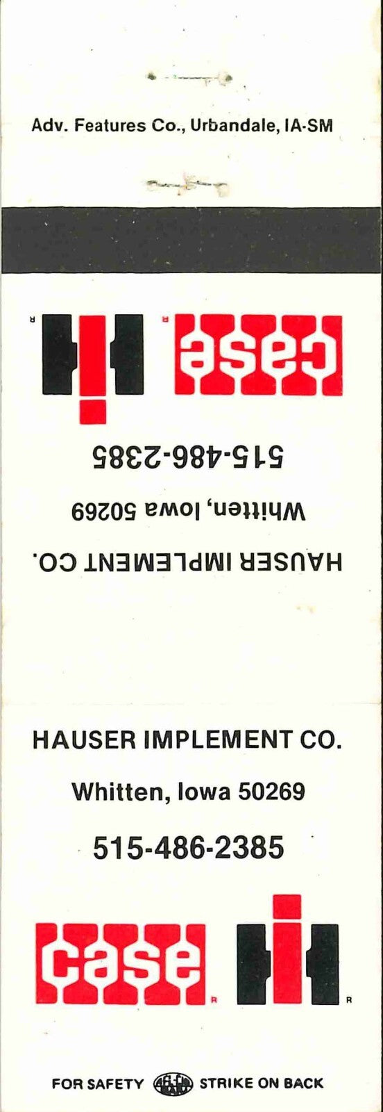 Matchbook Cover Case IH Hauser Imp Co Whitten Iowa