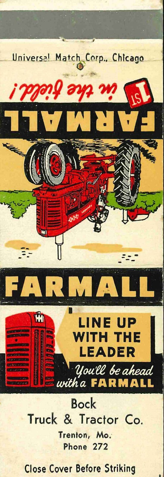 Matchbook Cover Farmall 400 Bock Truck Tractor Trenton Missouri