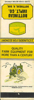 John Deere Matchbook Cover A w/ Mower Bottineau IMPLT CO North Dakota