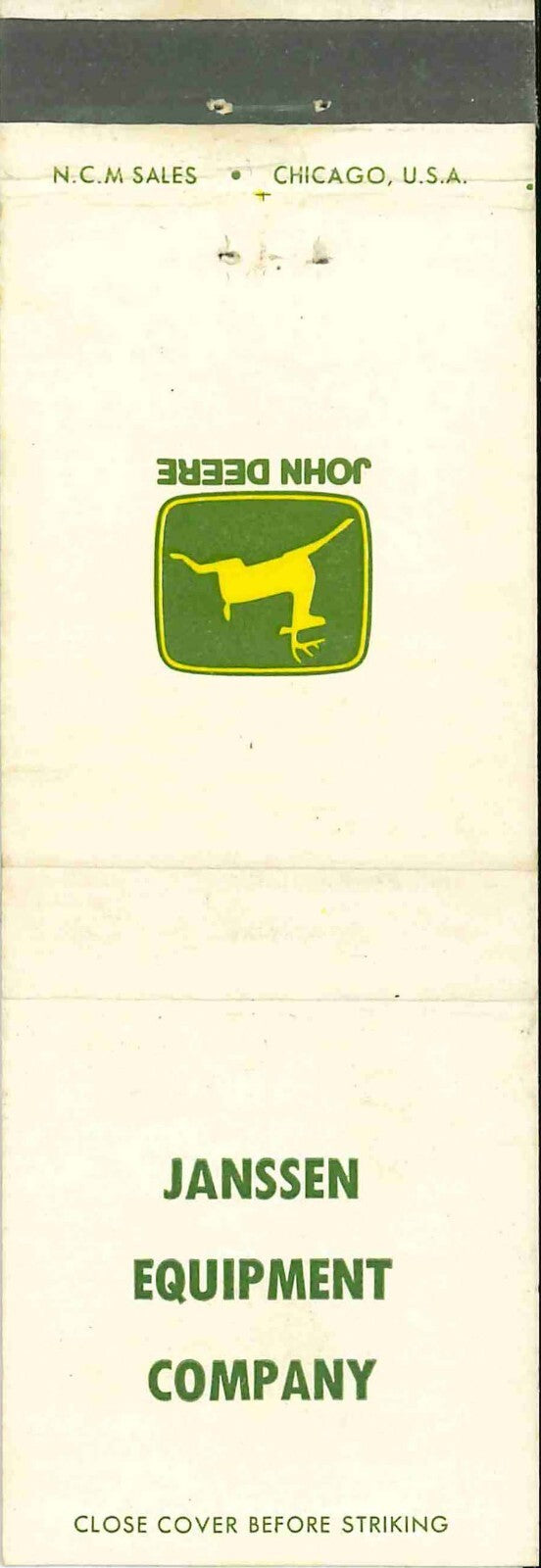 John Deere Matchbook Cover 2 Leg Janssen Equip CO
