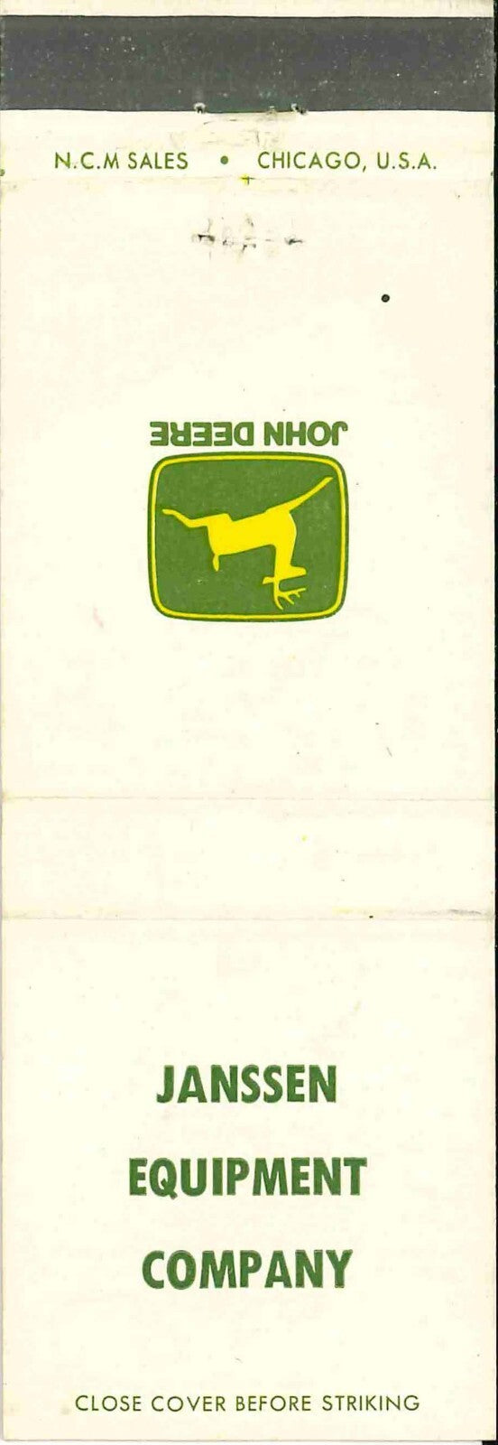 John Deere Matchbook Cover 2 Leg Janssen Equip CO