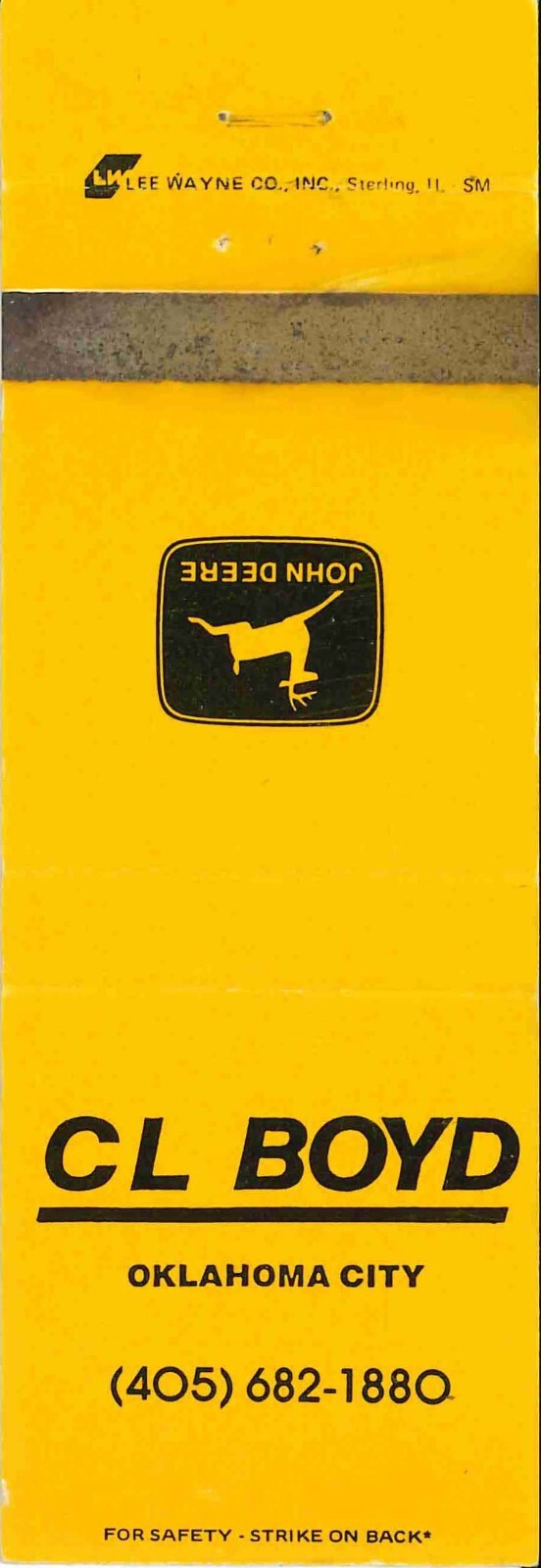 John Deere Matchbook Cover CL Boyd Oklahoma City