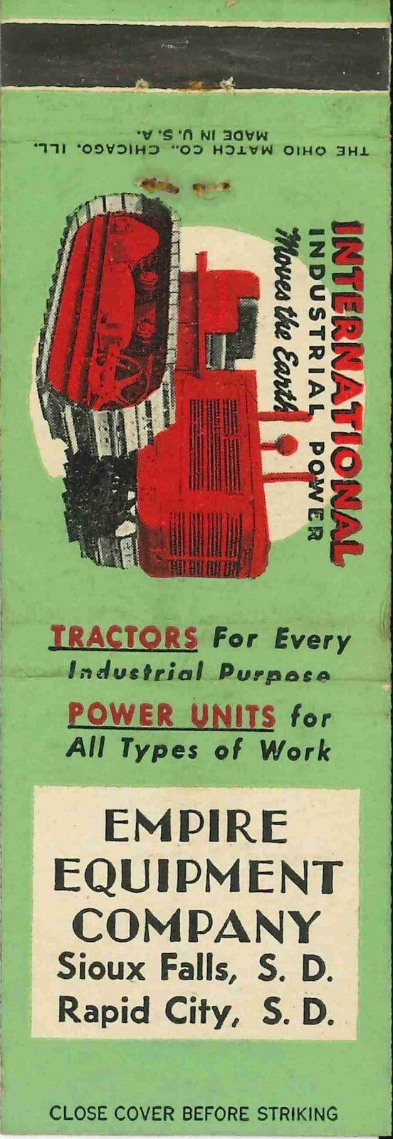 Matchbook Cover International Crawler Empire Equip Sioux Falls Rapid City S D