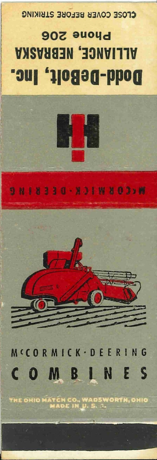 Matchbook Cover International Harvester Combine Dodd Debolt Alliance Nebraska