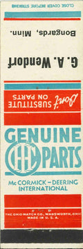 Matchbook Cover International Harvester Genuine Parts G A Wendorf Bongards Minn
