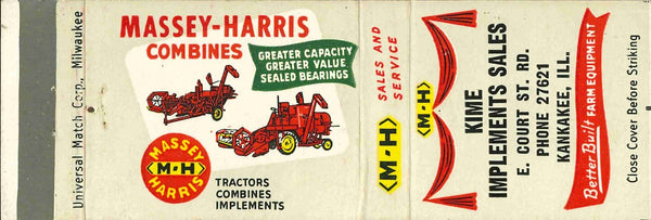 Matchbook Cover Massey Harris Combines E W Haldeman Doylestown Pennsylvania