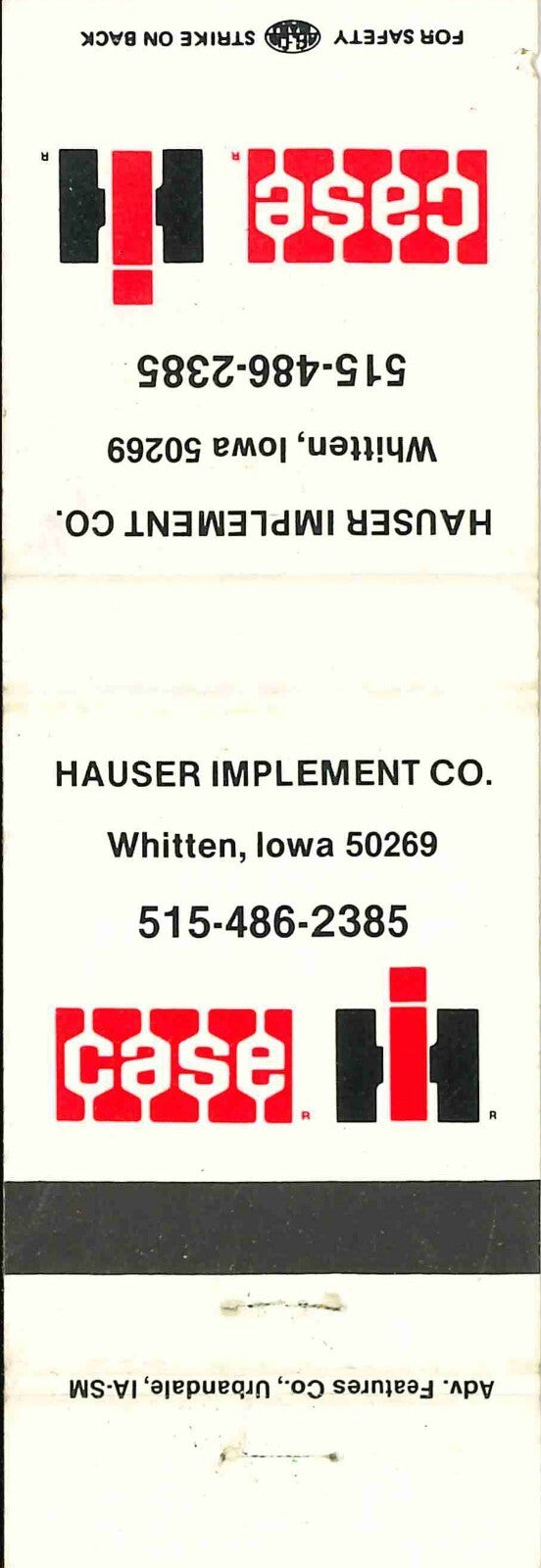 Matchbook Cover Case IH Hauser Imp Co Whitten Iowa
