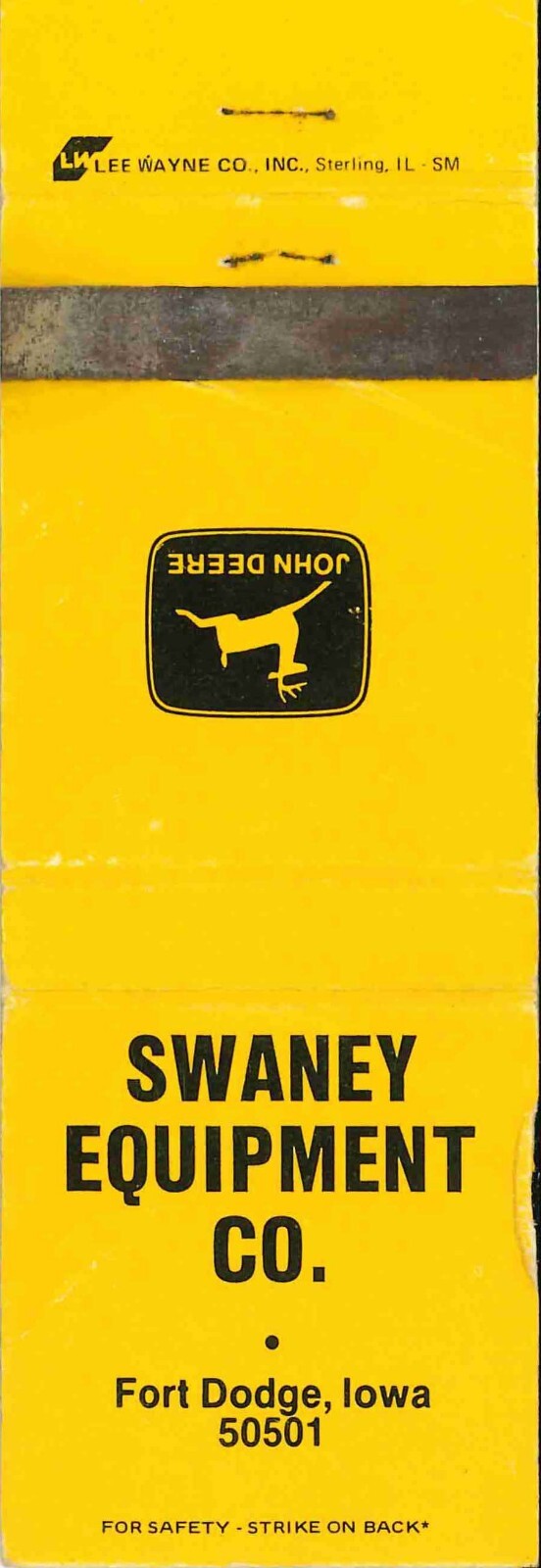 John Deere Matchbook Cover Swaney Equipment Co Fort Dodge IA