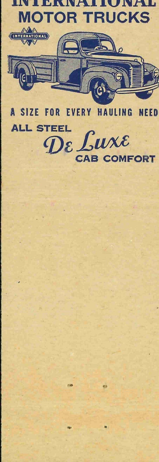 Matchbook Cover Farmall H Combine Truck H E Glantz La Crosse Kansas