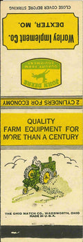John Deere Matchbook Cover A w/ Mower Worley Imp Co Dexter MO