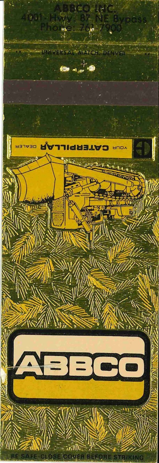 Matchbook Cover Caterpillar Dozer Abbco