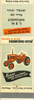 Matchbook Cover Allis Chalmers L and M Imp Jewell Iowa