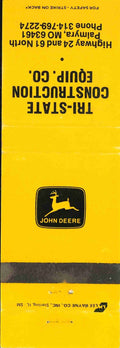 John Deere Matchbook Cover Tri State Construction Co Palmyra MO