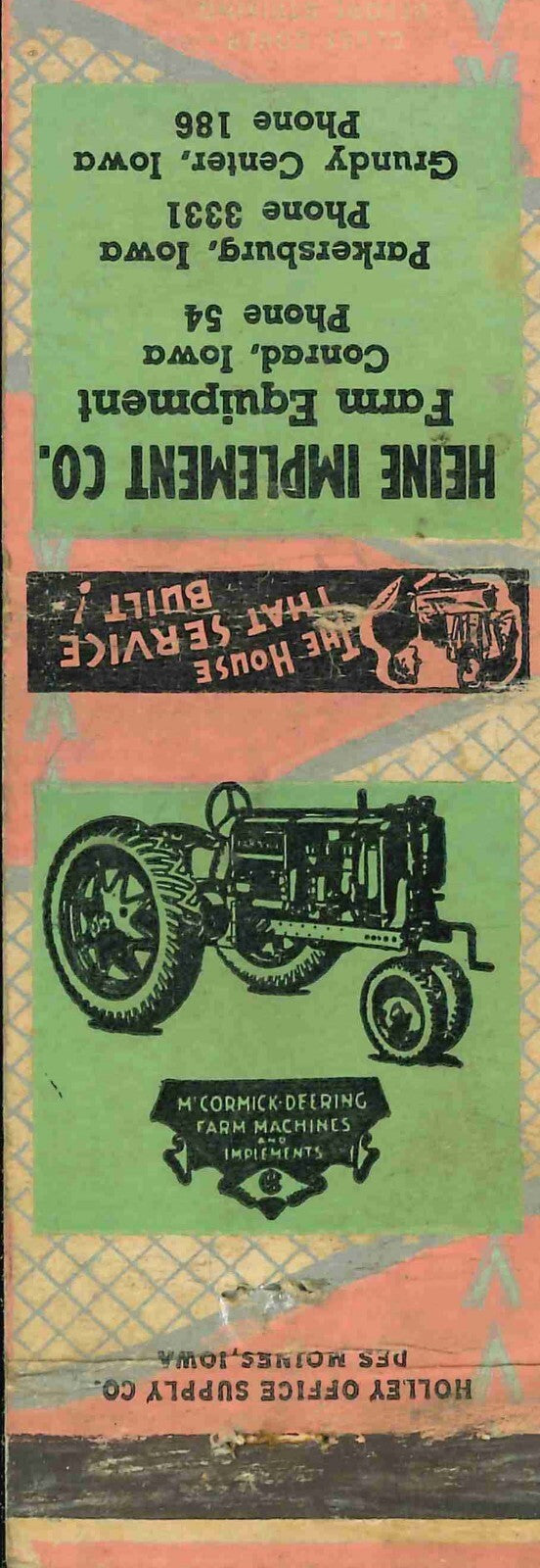 Matchbook Cover Farmall Heine Imp Parkersburg Iowa