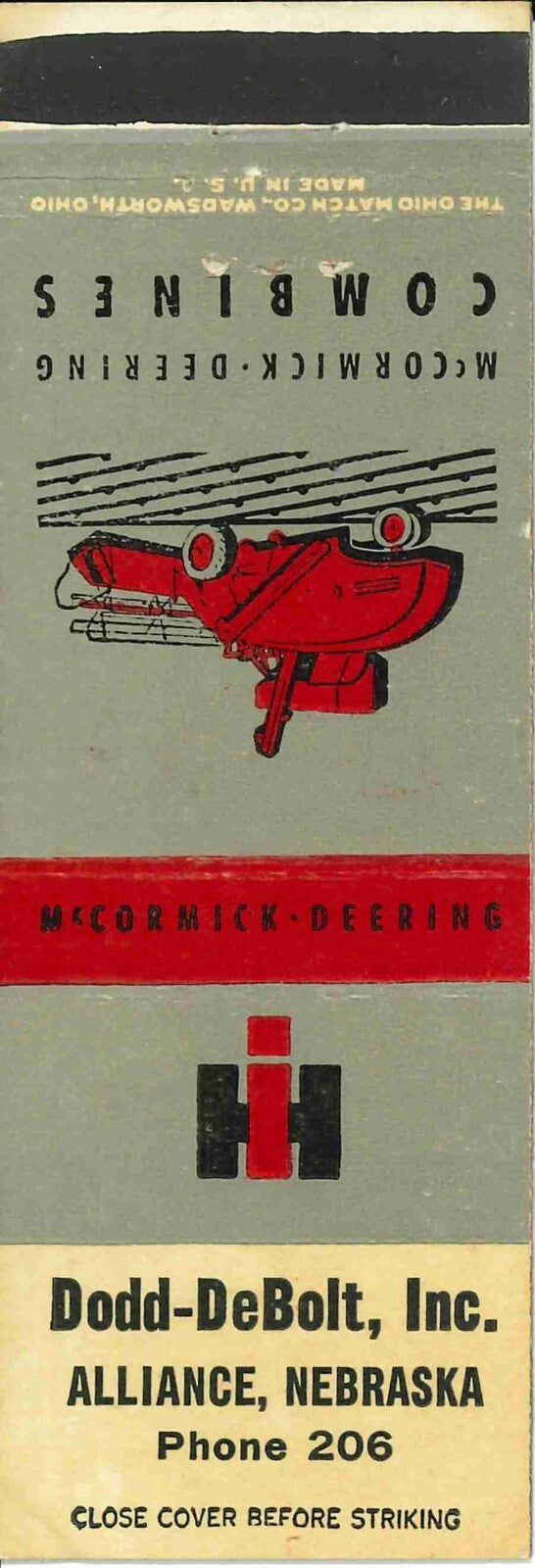 Matchbook Cover International Harvester Combine Dodd Debolt Alliance Nebraska