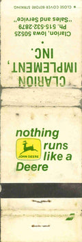 John Deere Matchbook Cover 2 Leg Clarion Implement Clarion IA