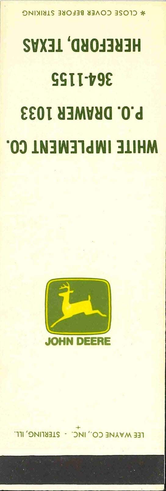John Deere Matchbook 2 Leg White Implement Co Hereford Texas