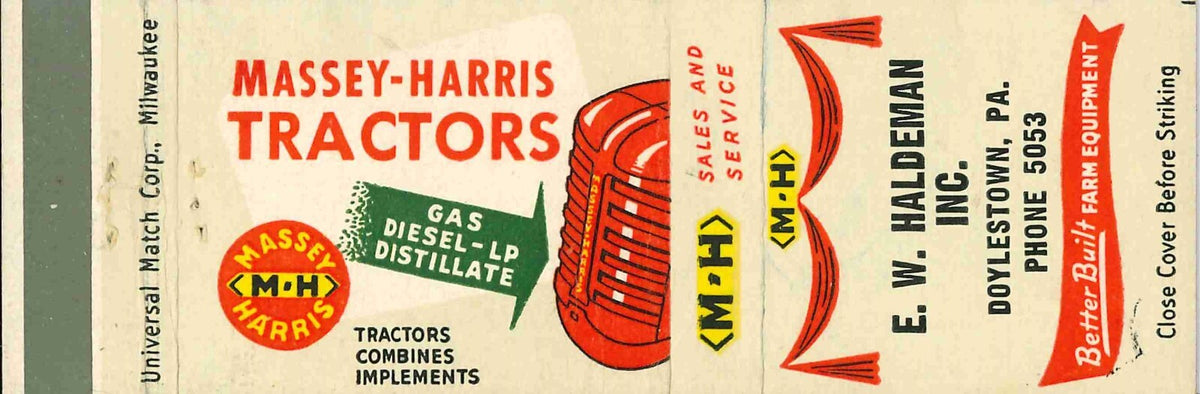Matchbook Cover Massey Harris Tractors E W Haldeman Doylestown Pennsylvania