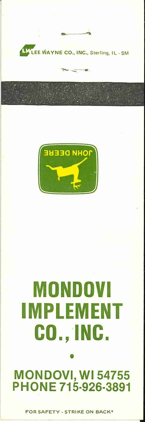 John Deere Matchbook Cover Mondovi Imp Co Mondovi WI