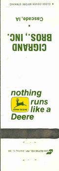 John Deere Matchbook Cover 2 Leg Cigrand Bros Cascade IA