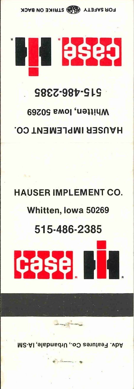 Matchbook Cover Case IH Hauser Imp Co Whitten Iowa