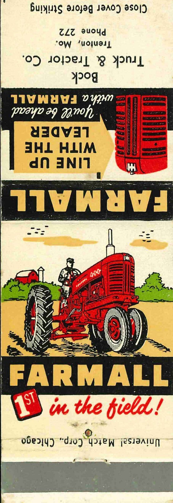 Matchbook Cover Farmall 400 Bock Truck Tractor Trenton Missouri
