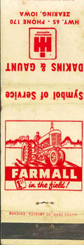Matchbook Cover Farmall Dakins Gaunt Zearing Iowa