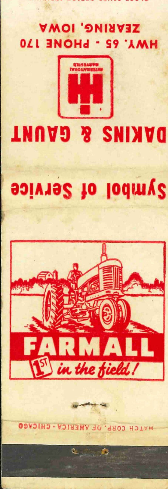 Matchbook Cover Farmall Dakins Gaunt Zearing Iowa
