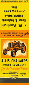 Matchbook Cover Allis Chalmers Tractor WD E W Vandusen Clearwater Manitoba
