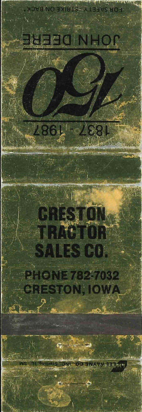 John Deere Matchbook Cover 150th Creston Tractor Sales Co Creston IA