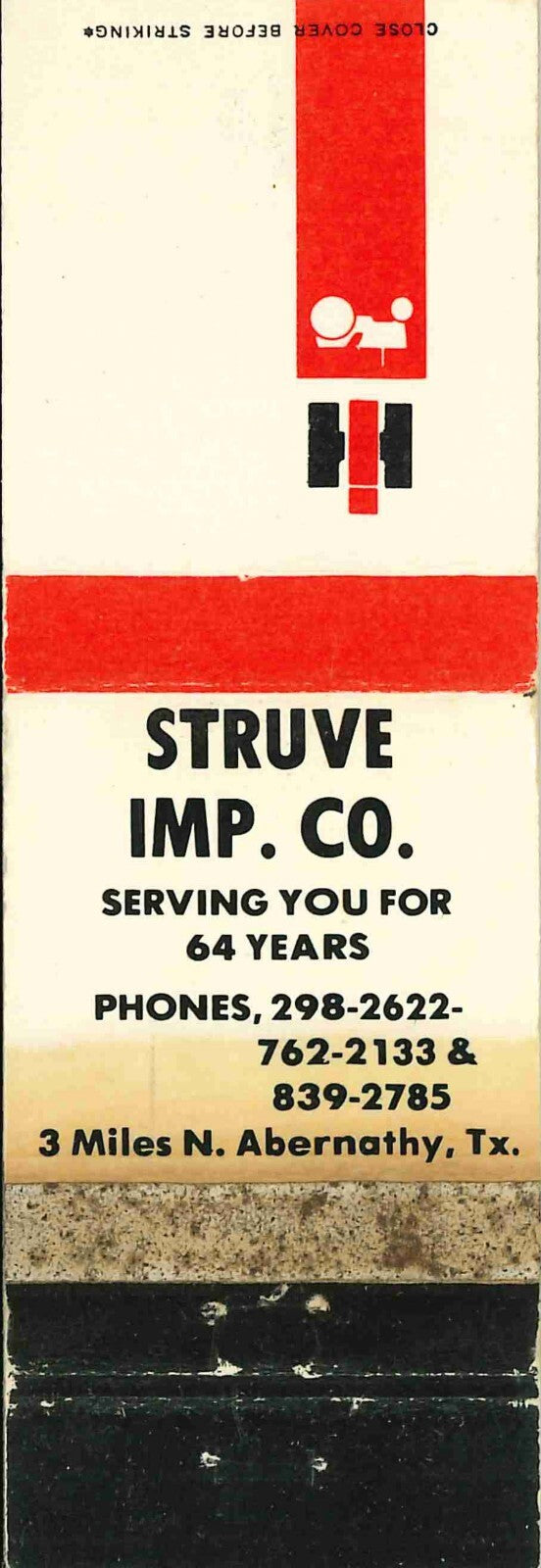 Matchbook Cover International Harvester Struve Imp Co Abernathy Texas