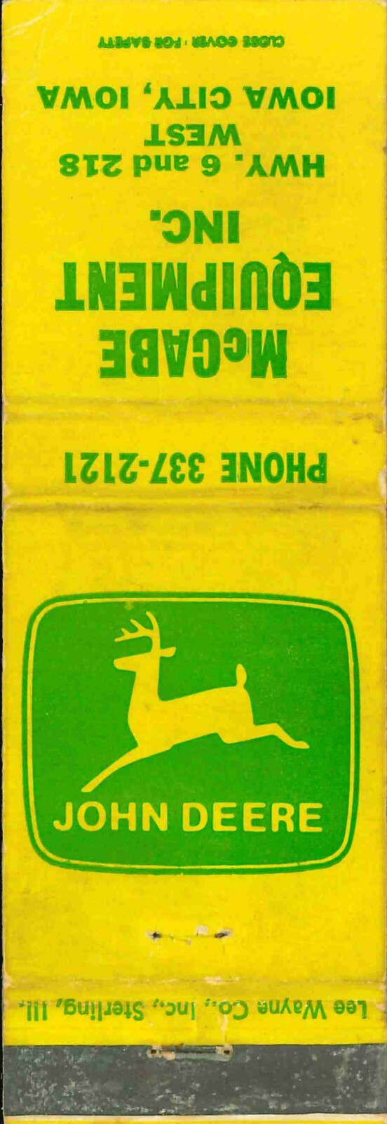 John Deere Matchbook Cover McCabe Equipment Iowa City IA