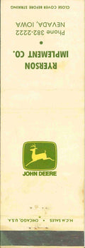 John Deere Matchbook Cover 2 Leg Ryerson Imp CO Nevada IA