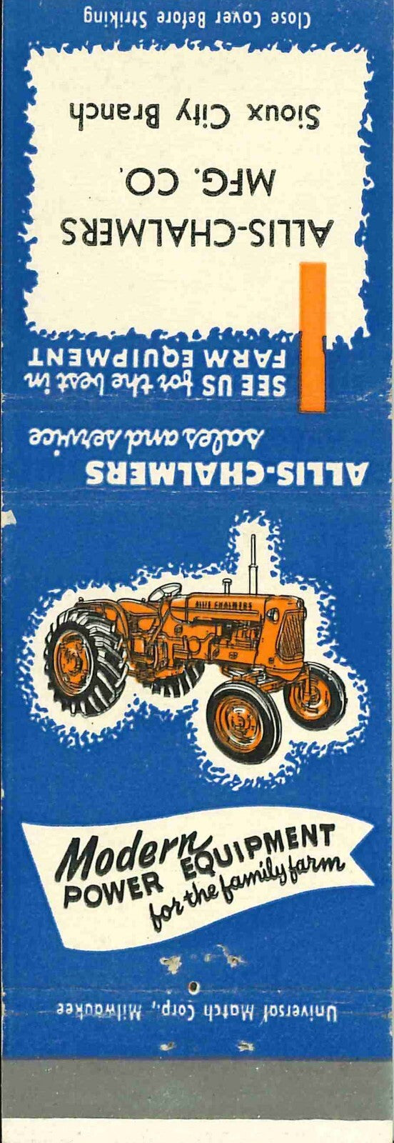 Matchbook Cover Allis Chalmers Tractor MFG Co Sioux City