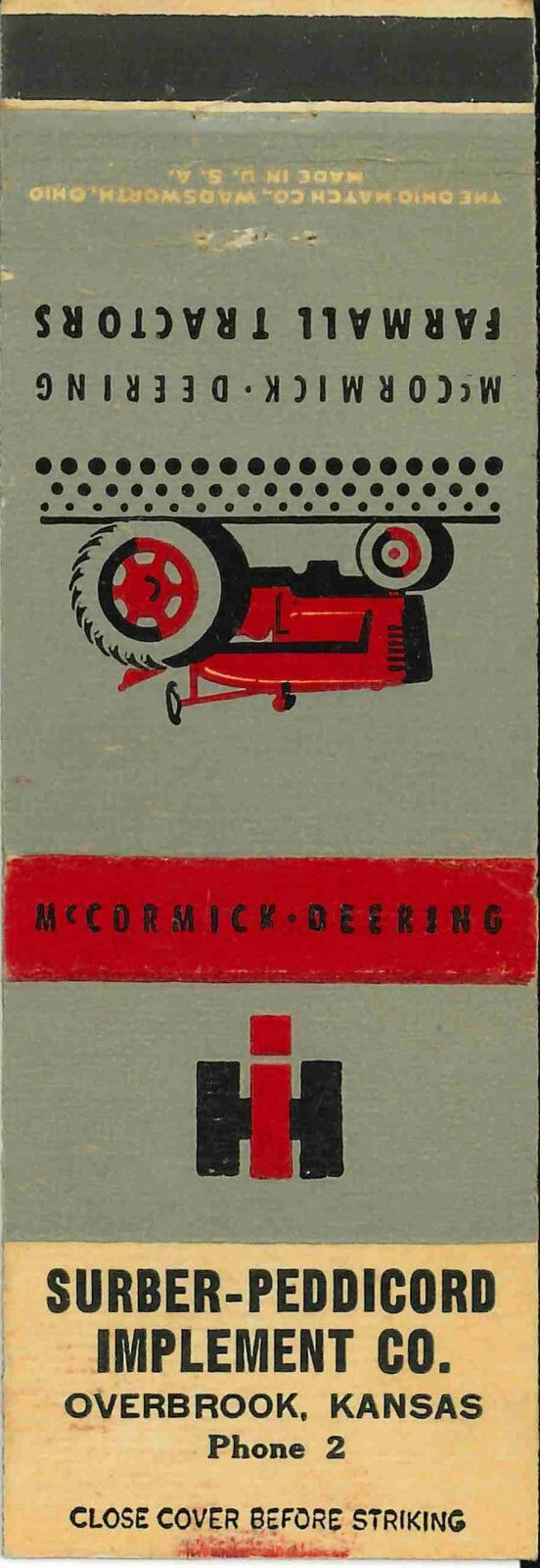 Matchbook Cover Farmall IH Surber Peddicord Overbrook Kansas