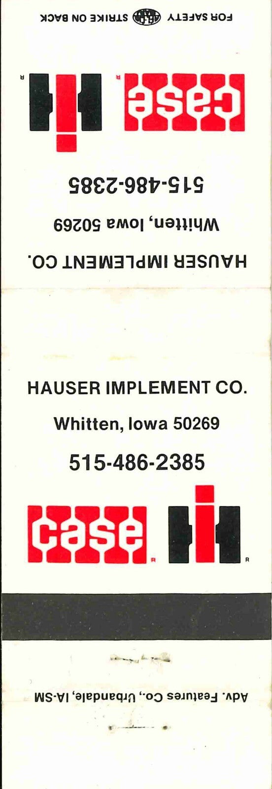 Matchbook Cover Case IH Hauser Imp Co Whitten Iowa