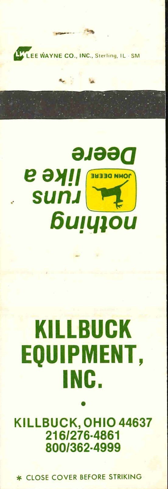 John Deere Matchbook Cover 2 Leg Killbuck Equip Killbuck OH