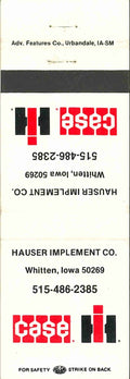 Matchbook Cover Case IH Hauser Imp Co Whitten Iowa