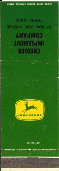 John Deere Matchbook Cover 4 Leg Creeger Imp  Tiffin OH