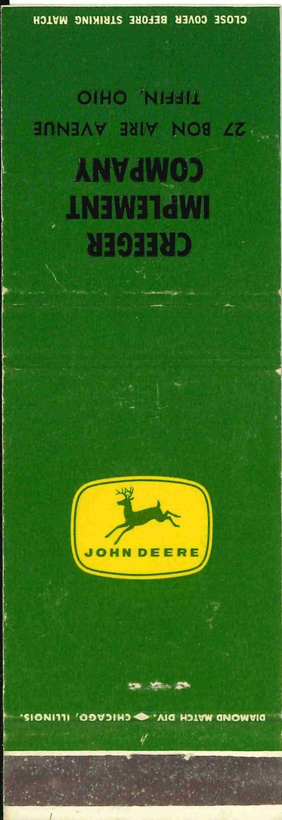 John Deere Matchbook Cover 4 Leg Creeger Imp  Tiffin OH